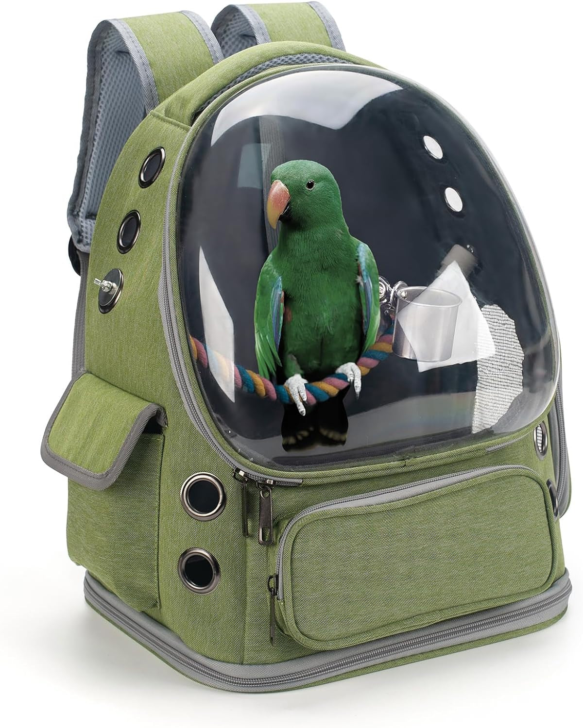Bird Backpack Carrier – Travel Cage with Perch & Tray – Green