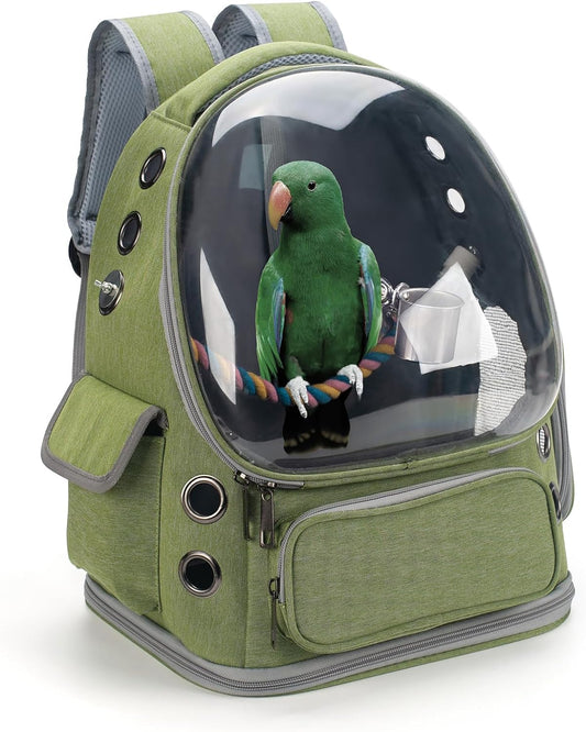 Bird Backpack Carrier – Travel Cage with Perch & Tray – Green