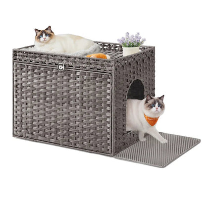 Boho Rattan Hidden Cat Litter Box Enclosure
