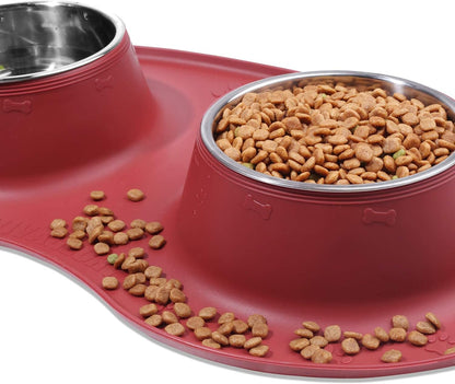 VIVAGLORY Double Dog Bowls with Non-Skid Silicone Mat – Burgundy