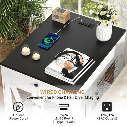 Dog Crate End Table with Drawer & USB