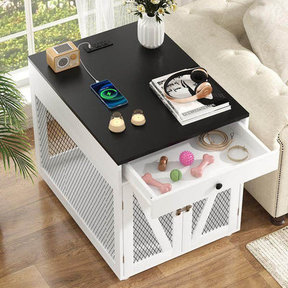 Dog Crate End Table with Drawer & USB
