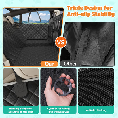 Waterproof Dog Car Seat Cover – Non-Slip Back Seat Hammock with Side Flaps for Cars, Trucks, and SUVs