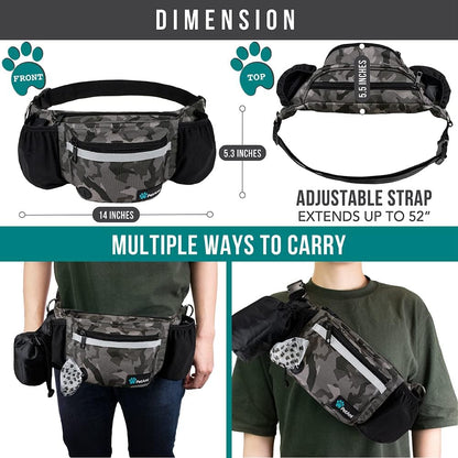 Dog Walking Fanny Pack – Treat Pouch with Poop Bag Dispenser, Water Bottle Holder, and Collapsible Bowl
