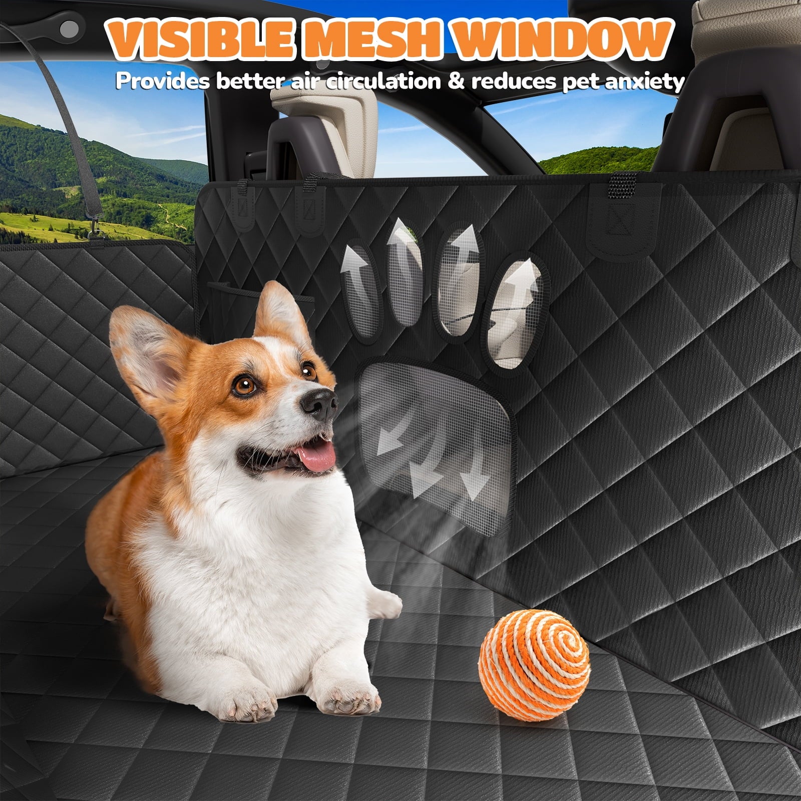 Waterproof Dog Car Seat Cover – Non-Slip Back Seat Hammock with Side Flaps for Cars, Trucks, and SUVs
