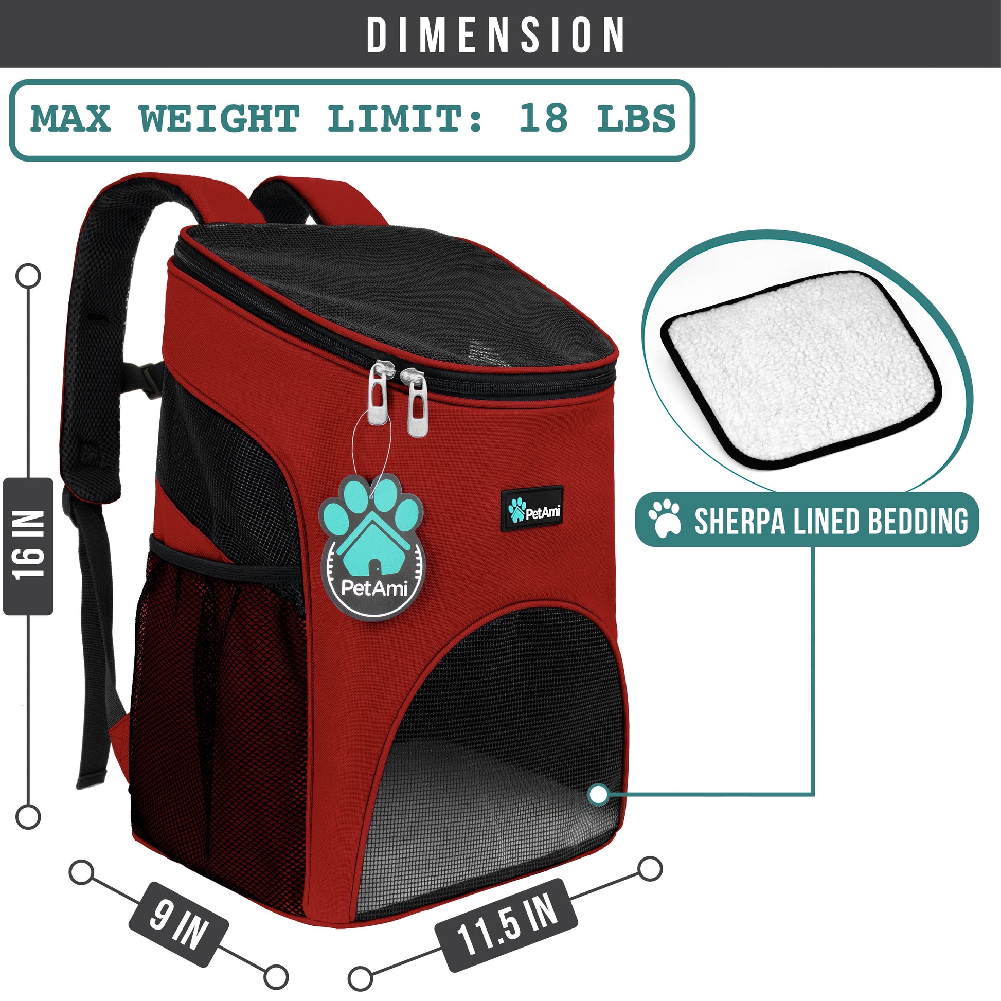 Pet Backpack Carrier for Small Dogs & Cats – Red Airline-Friendly Travel Bag