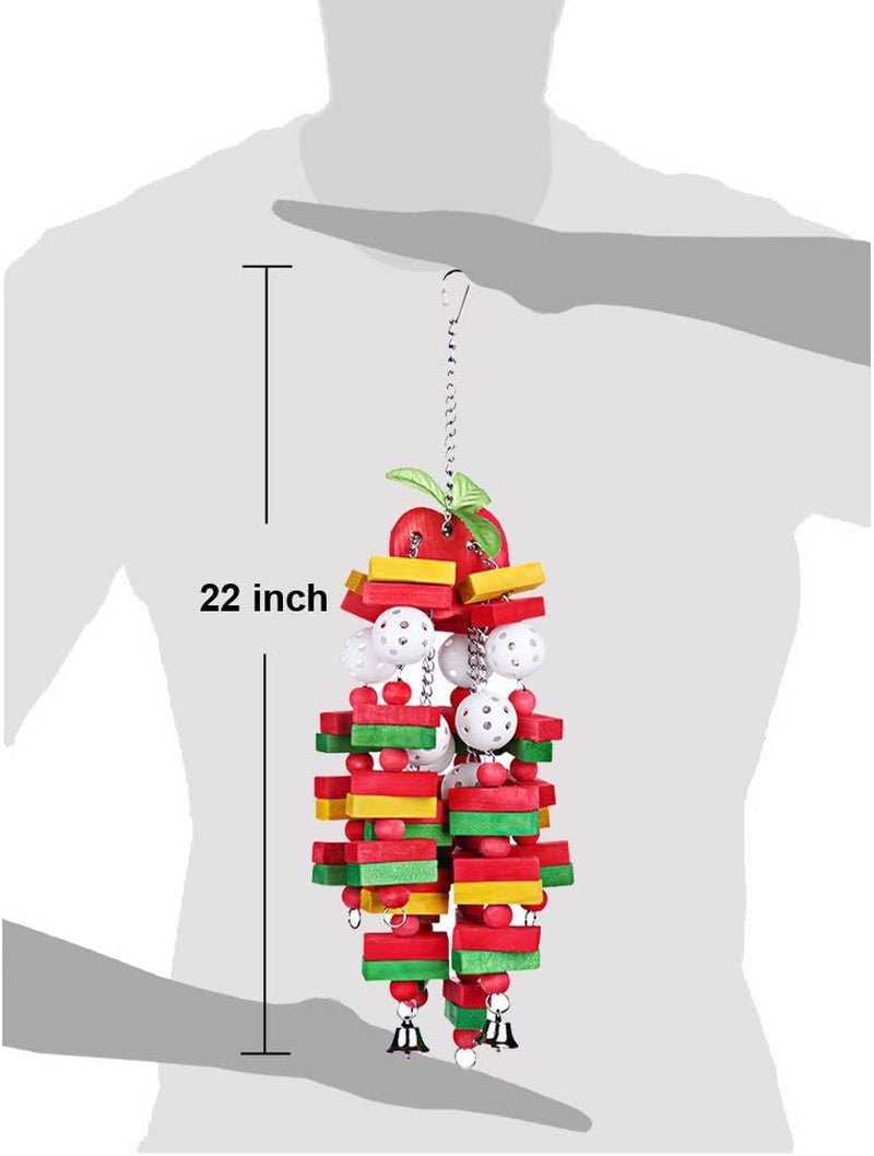 Large Parrot Chew Toy – 22” Wooden Bird Cage Toy for Macaws, Cockatoos & African Greys