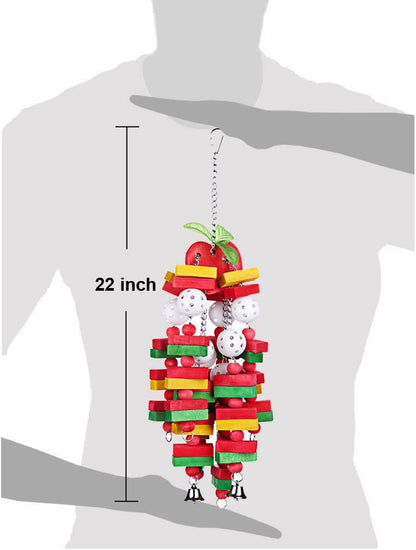 Large Parrot Chew Toy – 22” Wooden Bird Cage Toy for Macaws, Cockatoos & African Greys