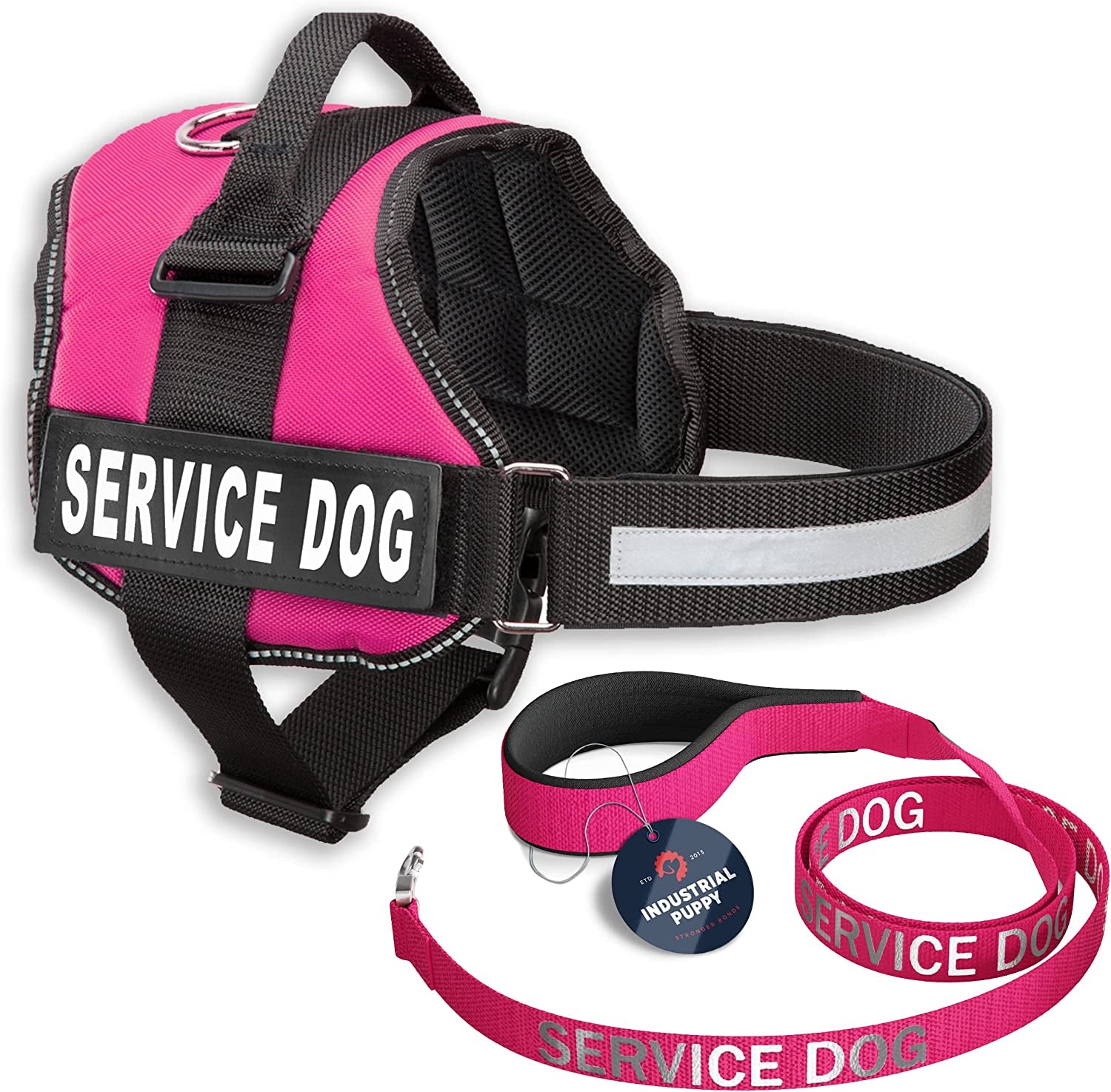 Service Dog Vest and Leash Set – Pink XXS Reflective Mesh Harness with Removable Patches