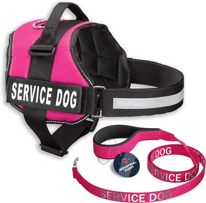Service Dog Vest and Leash Set – Pink XXS Reflective Mesh Harness with Removable Patches