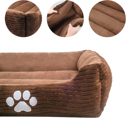 Reversible Rectangle Pet Bed – 25” x 21” Coffee Dog and Cat Bed with Paw Print