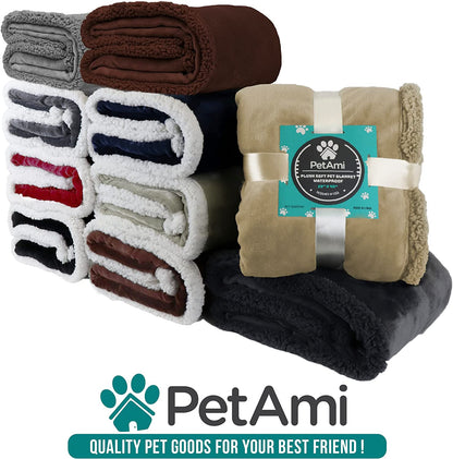 Waterproof Dog Blanket for Couch – Large 60” x 40” Reversible Sherpa Fleece Pet Throw, Taupe