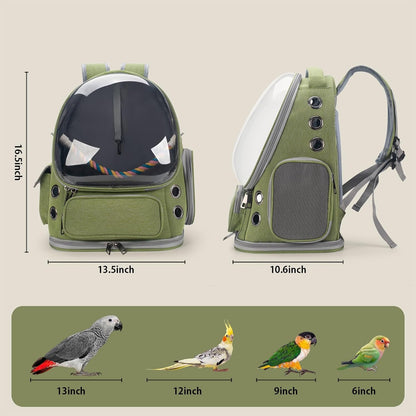 Bird Backpack Carrier – Travel Cage with Perch & Tray – Green