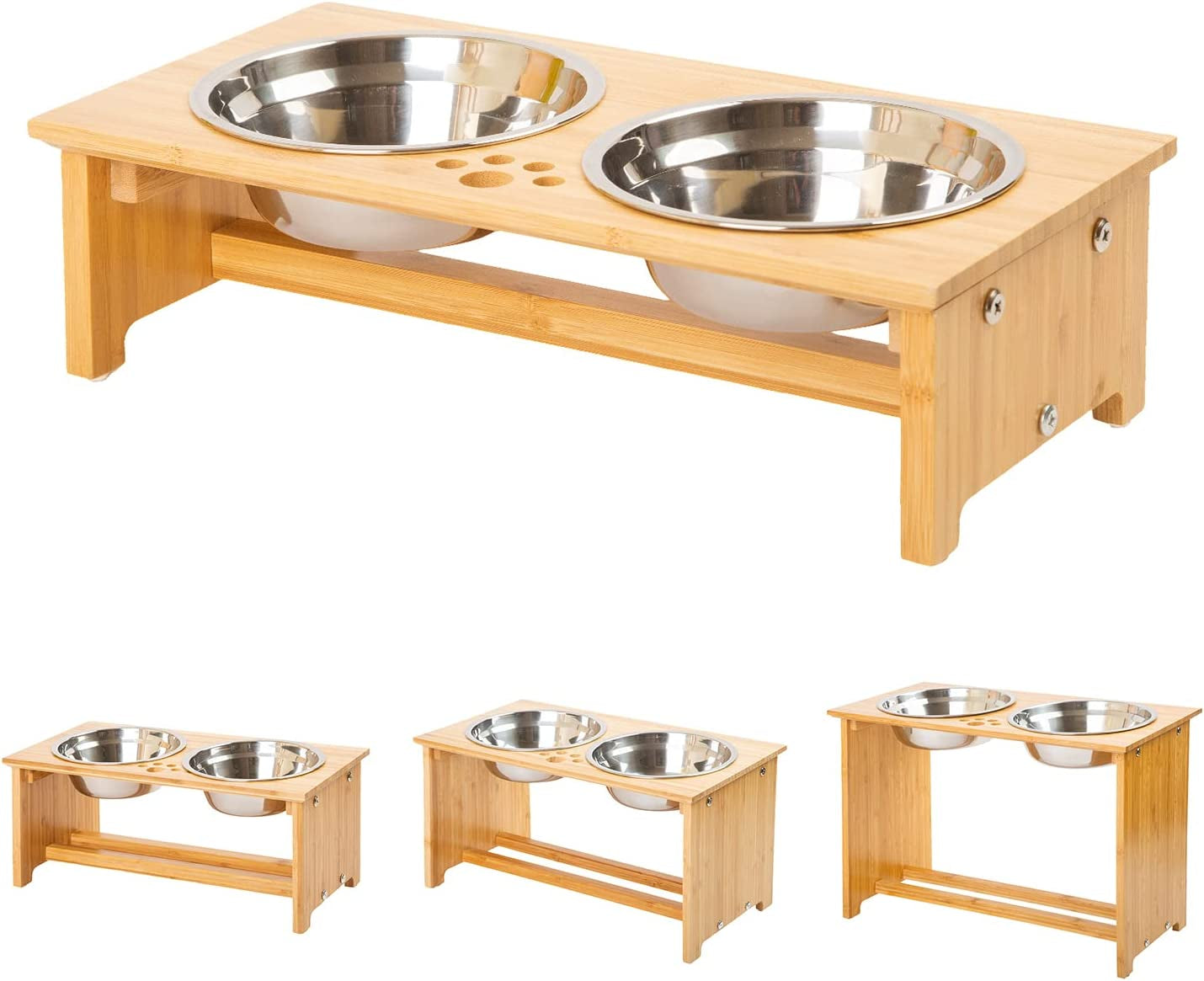 Bamboo Raised Pet Bowls – 4” Elevated Feeder for Cats & Small Dogs