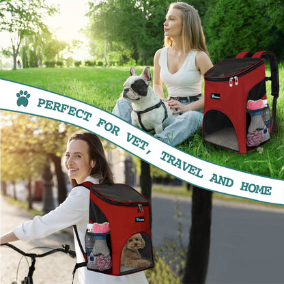 Pet Backpack Carrier for Small Dogs & Cats – Red Airline-Friendly Travel Bag