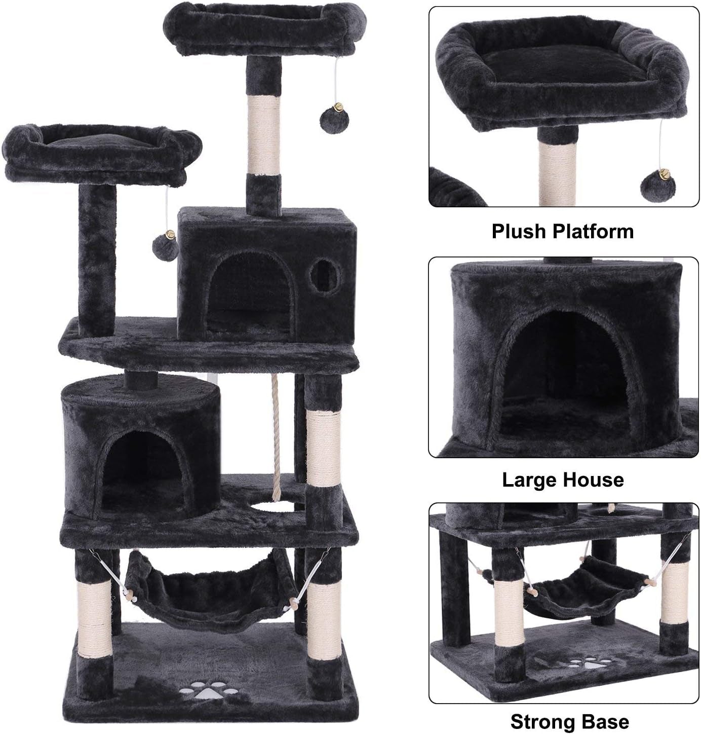 Cat Tree Condo Tower – 57” Gray Kitten Activity Center with Scratching Posts