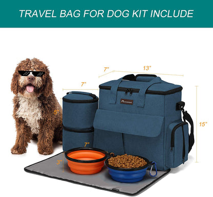 Pet Travel Bag – Blue Airline-Approved Pet Travel Tote with Food Containers and Bowls