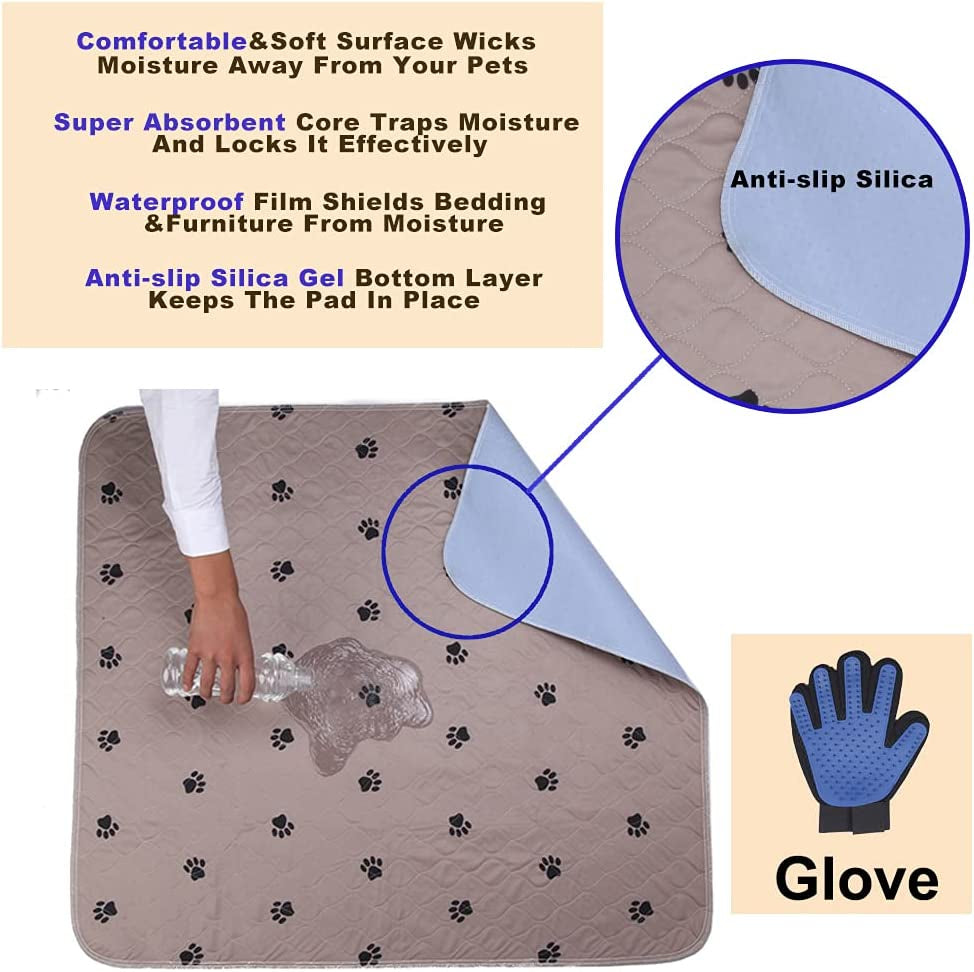 SincoPet Washable Dog Pee Pads – Reusable Waterproof Pet Training Pads with Puppy Grooming Gloves