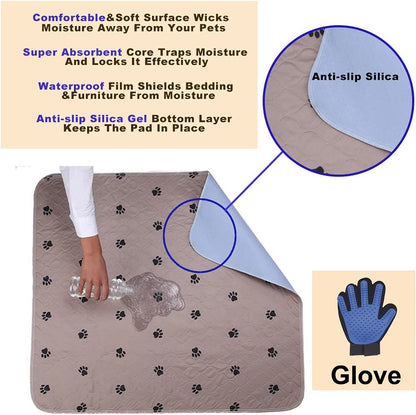 SincoPet Washable Dog Pee Pads – Reusable Waterproof Pet Training Pads with Puppy Grooming Gloves