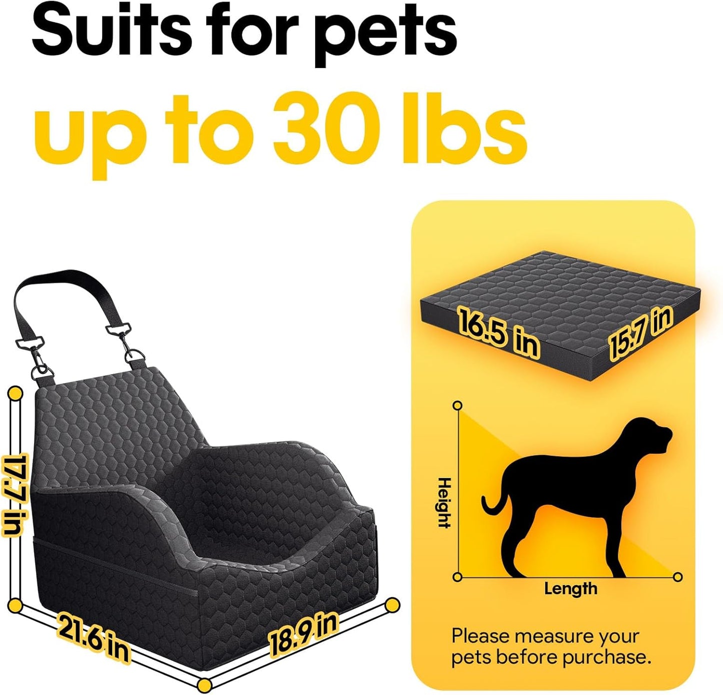 Dog/Cat Car Seat Booster – Elevated Travel Seat with Memory Foam Cushion for Small Dogs and Cats