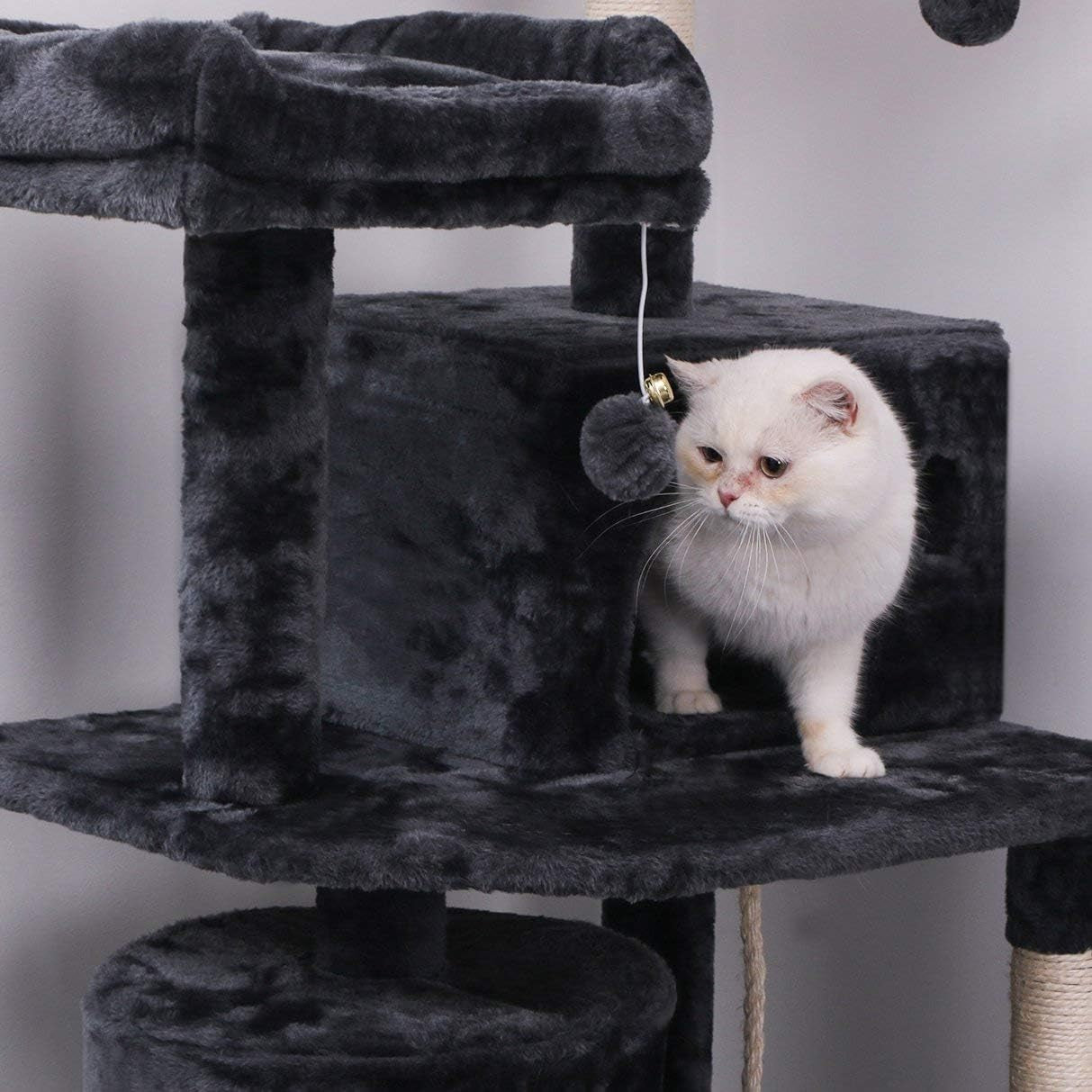 Cat Tree Condo Tower – 57” Gray Kitten Activity Center with Scratching Posts