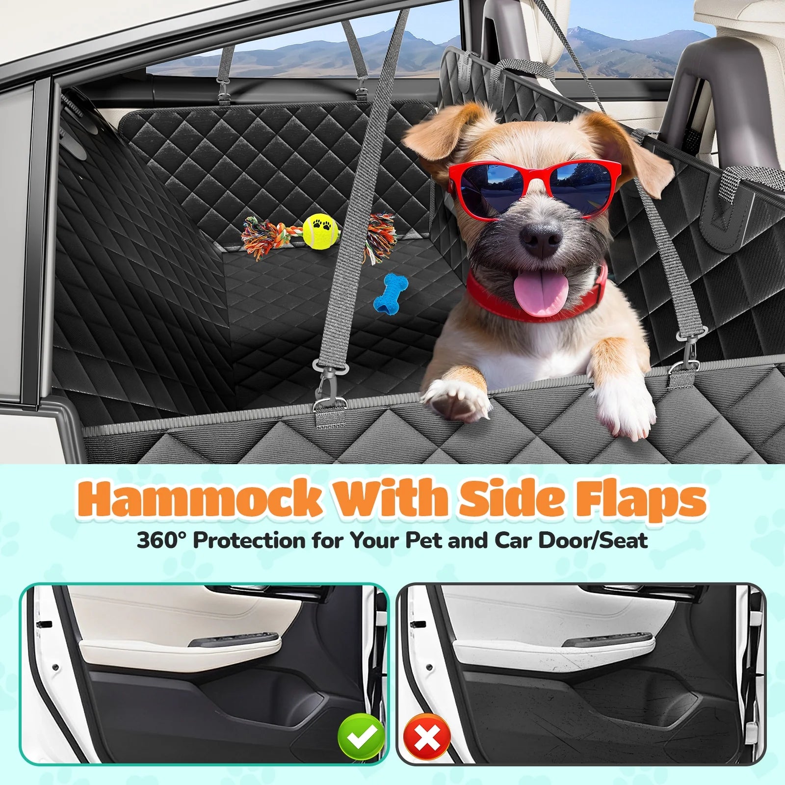 Waterproof Dog Car Seat Cover – Non-Slip Back Seat Hammock with Side Flaps for Cars, Trucks, and SUVs