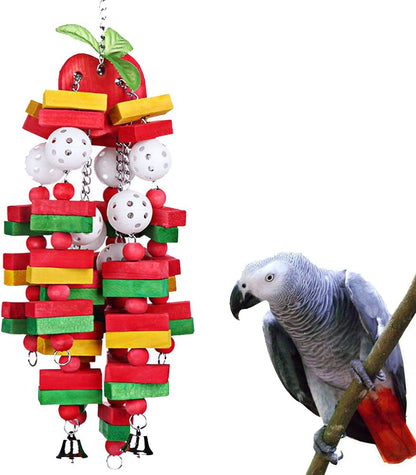 Large Parrot Chew Toy – 22” Wooden Bird Cage Toy for Macaws, Cockatoos & African Greys