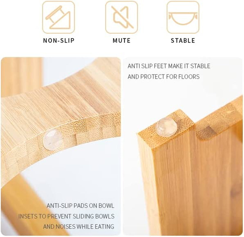 Bamboo Raised Pet Bowls – 4” Elevated Feeder for Cats & Small Dogs