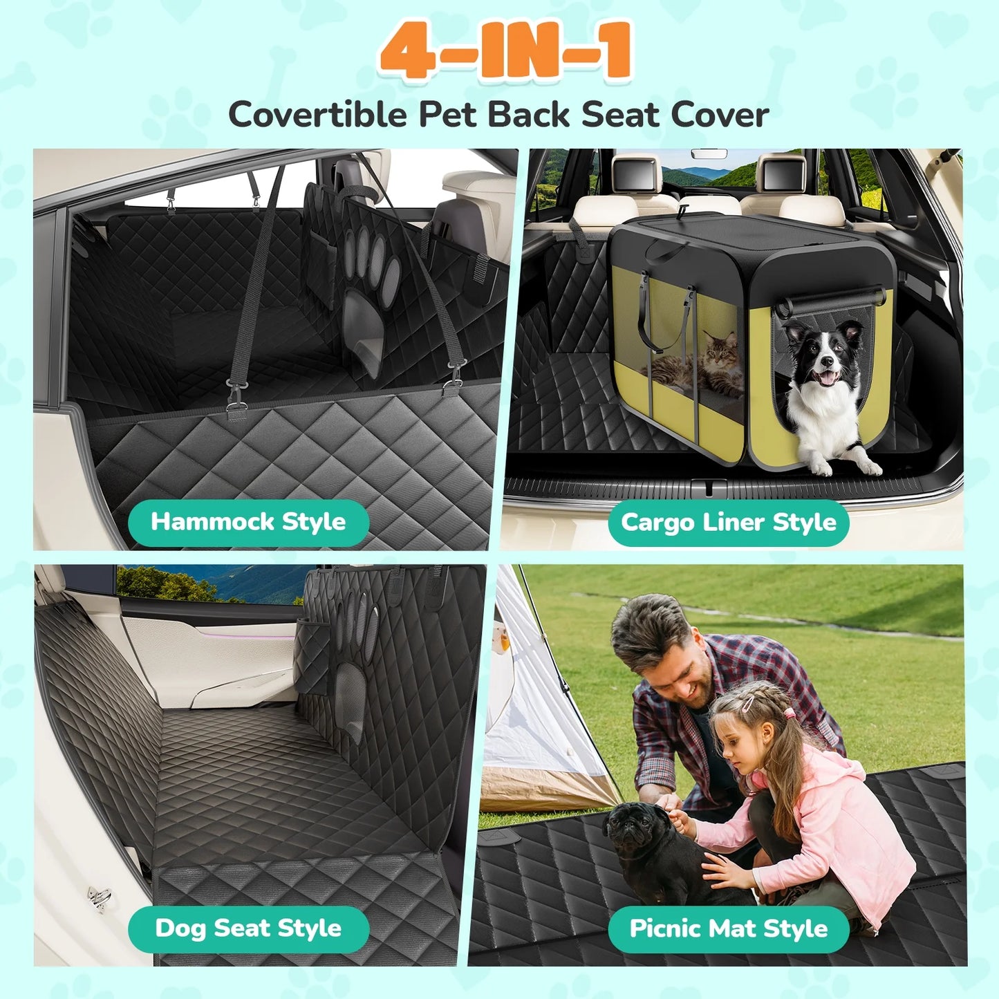 Waterproof Dog Car Seat Cover – Non-Slip Back Seat Hammock with Side Flaps for Cars, Trucks, and SUVs