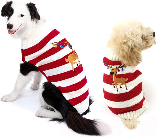 Red Christmas Reindeer Dog Sweater – XL Warm Holiday Pet Sweater for Dogs and Cats