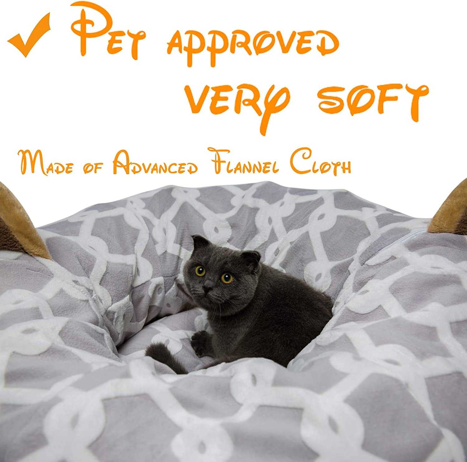 Large Cat Tunnel Bed – Flexible Plush Tunnel with Cushion and Toy Balls for Cats and Small Pets, Gray