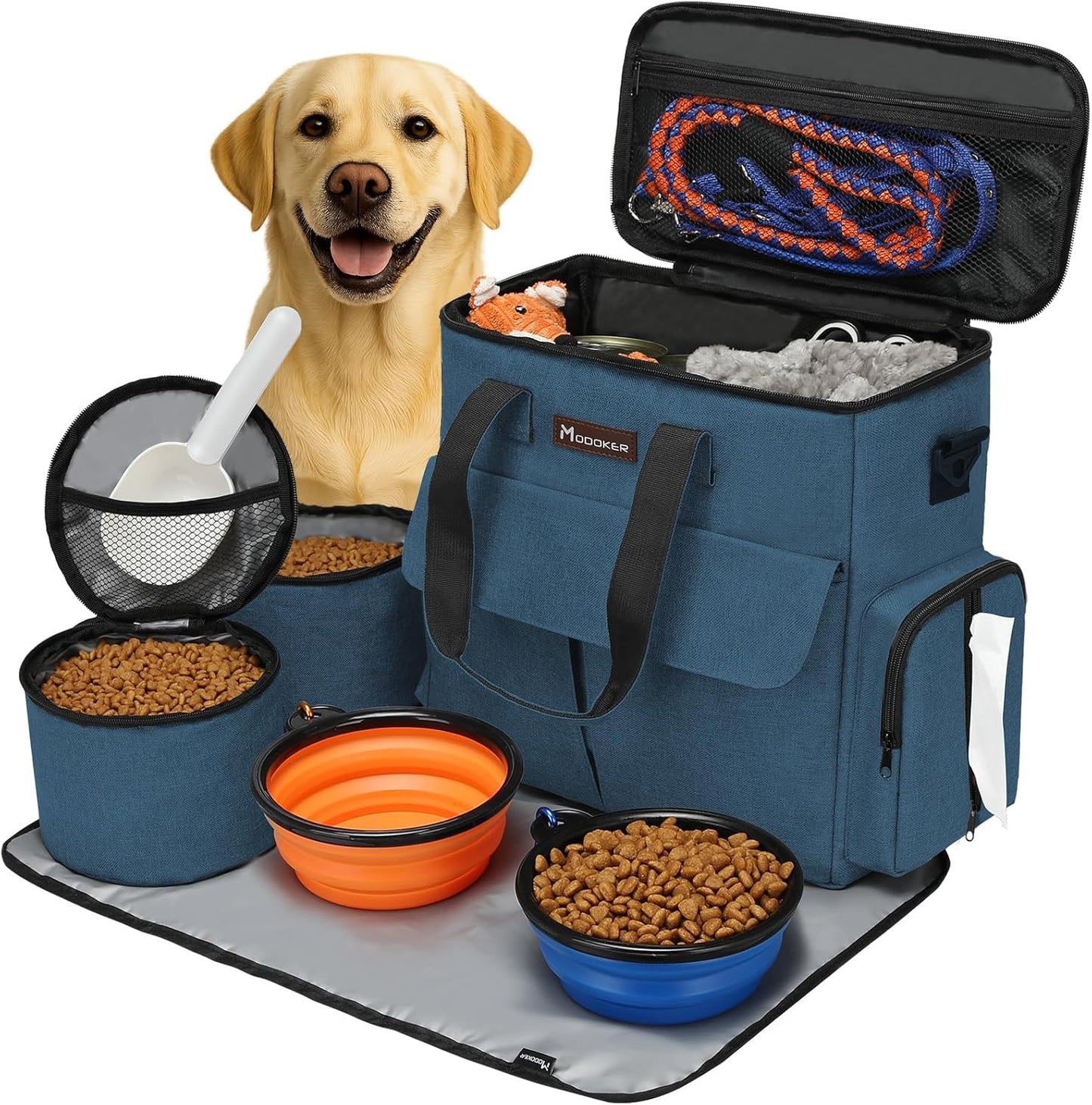 Pet Travel Bag – Blue Airline-Approved Pet Travel Tote with Food Containers and Bowls