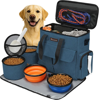 Pet Travel Bag – Blue Airline-Approved Pet Travel Tote with Food Containers and Bowls