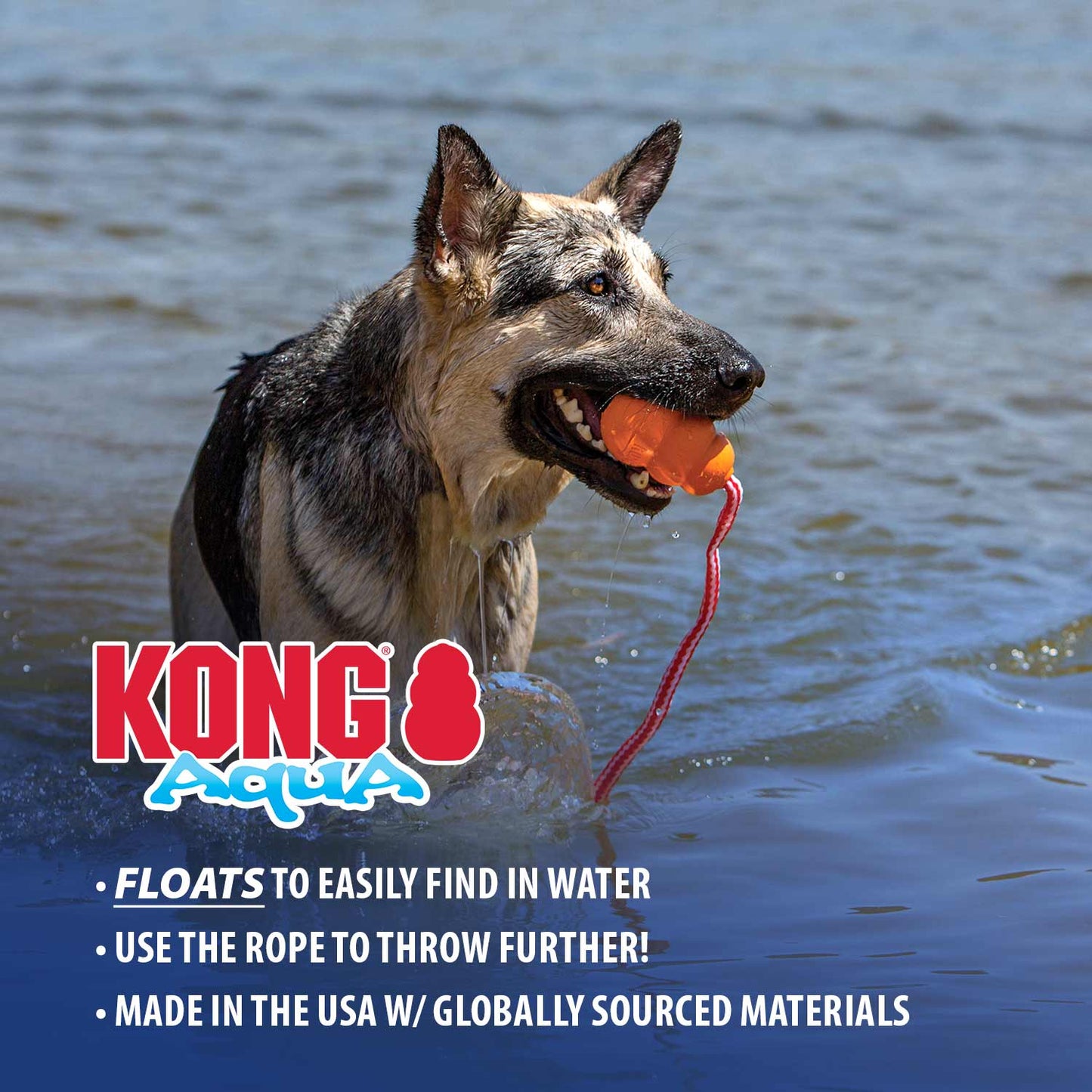 KONG Aqua Floating Dog Toy – Water Fetch Toy with Rope