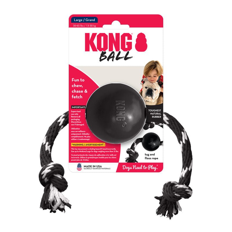KONG Extreme Ball with Rope – Tough Fetch & Tug Dog Toy