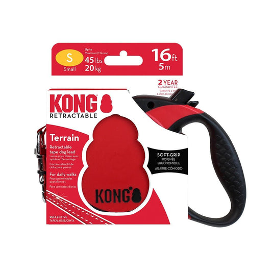 KONG Terrain Retractable Dog Leash – 16 ft Reflective Walking Leash with Soft Grip Handle
