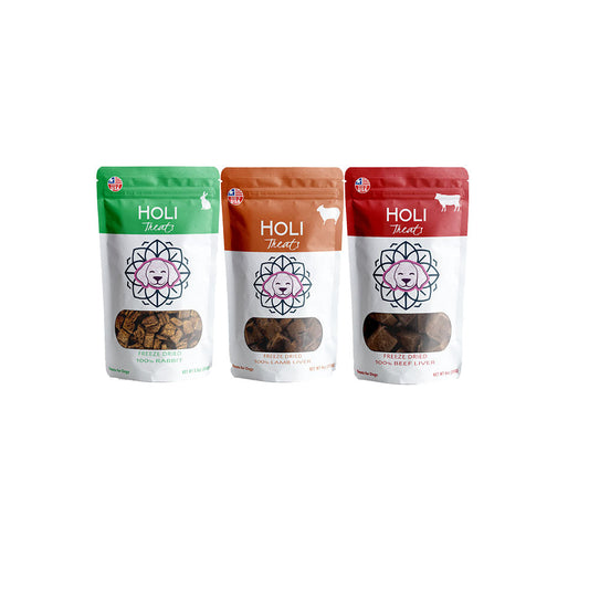 Holi Land Lover’s Freeze-Dried Dog Treat Variety Pack – Rabbit, Beef Liver & Lamb Liver