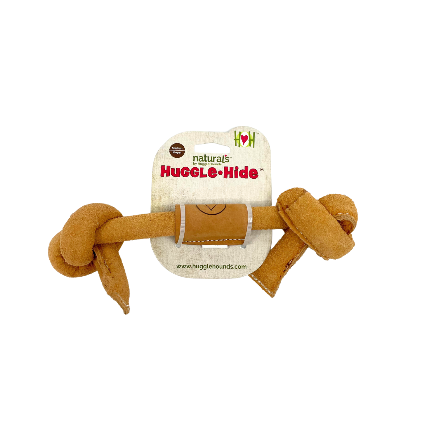 HuggleHounds Huggle-Hide Natural Leather Bone Dog Toys, 3-Pack