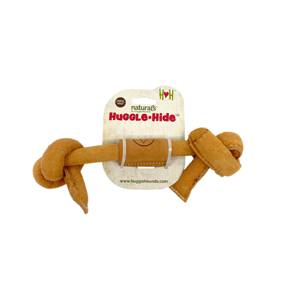 HuggleHounds Huggle-Hide Natural Leather Bone Dog Toys, 3-Pack