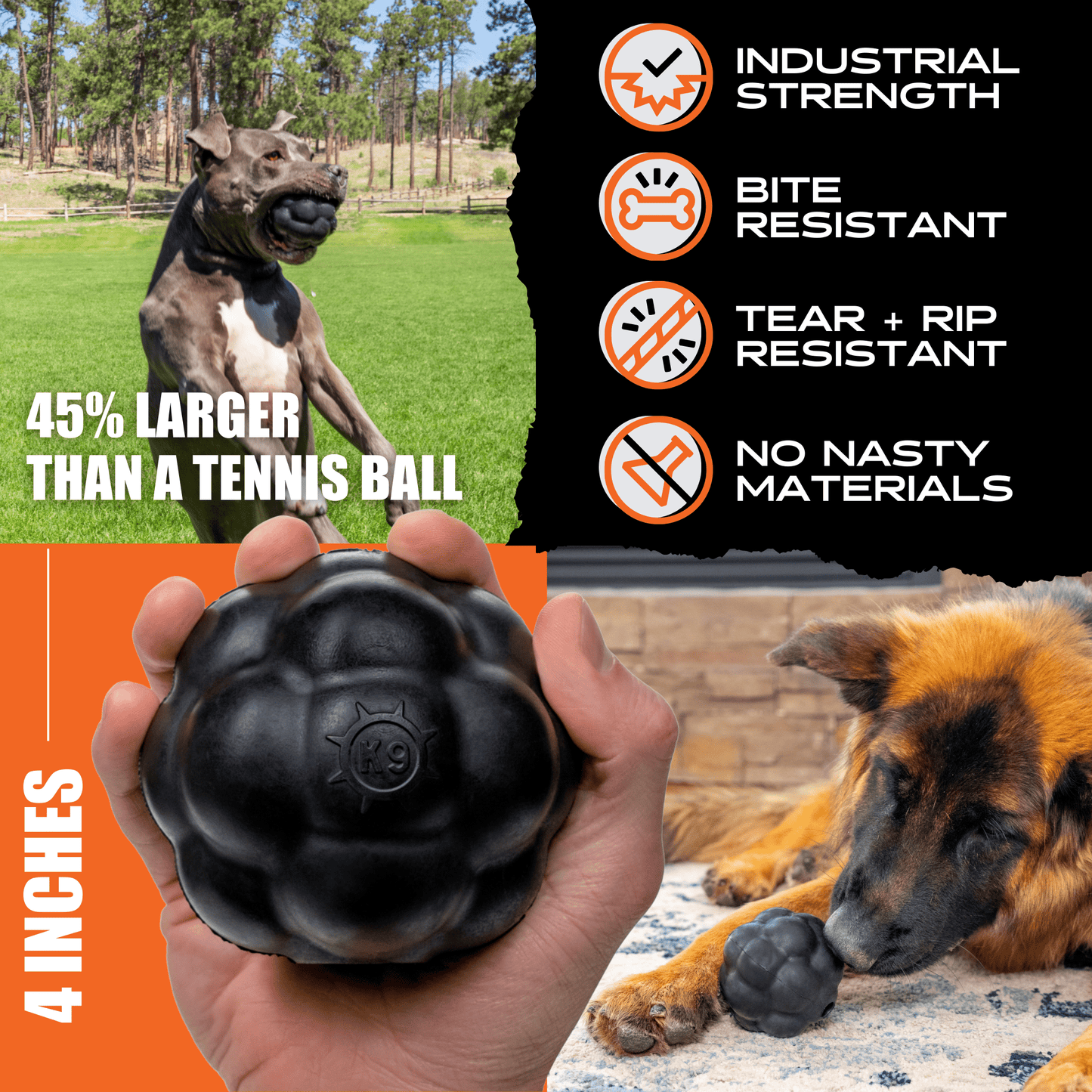 Rumble Ball Dog Toy – Tough Rubber Ball for Aggressive Chewers